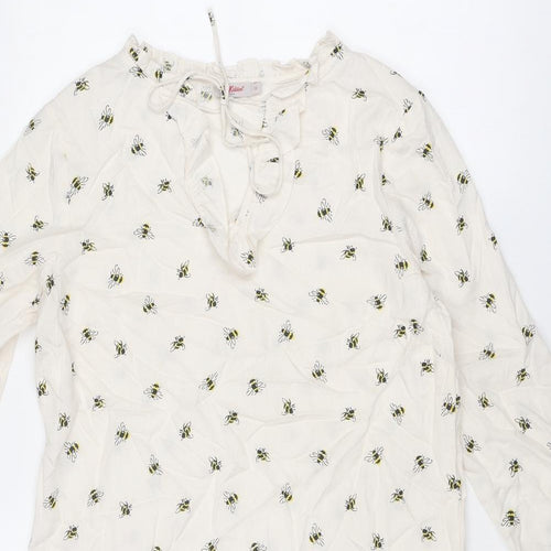 Cath Kidston Womens White Geometric Polyester Shift Size 10 V-Neck Tie - Bees
