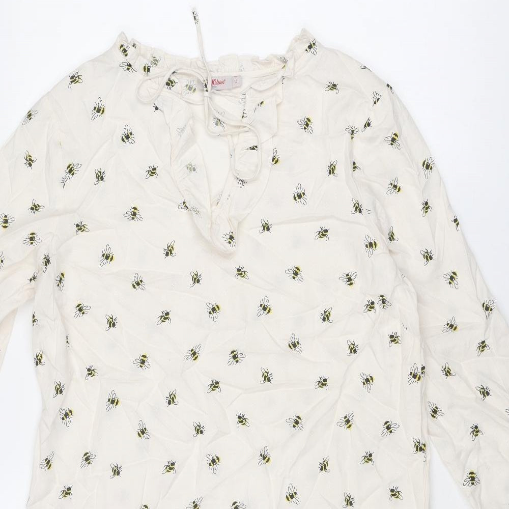 Cath Kidston Womens White Geometric Polyester Shift Size 10 V-Neck Tie - Bees