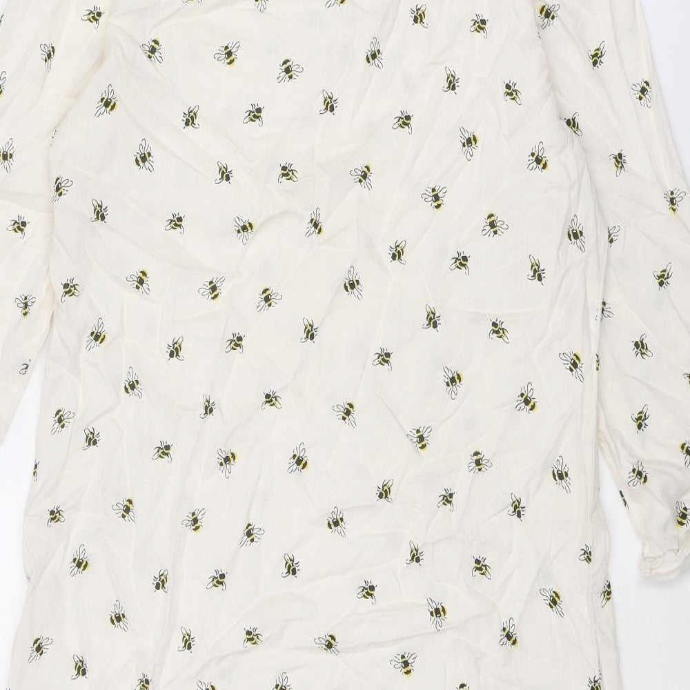 Cath Kidston Womens White Geometric Polyester Shift Size 10 V-Neck Tie - Bees
