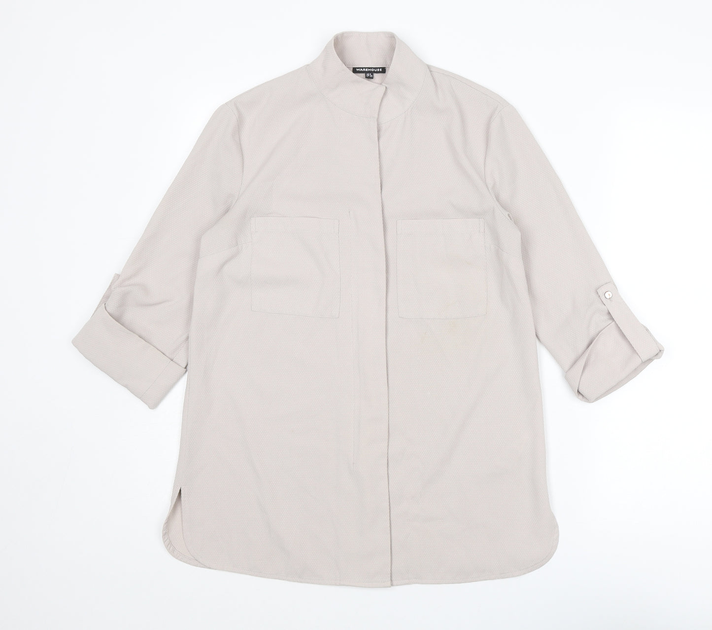 Warehouse Womens Beige Polyester Tunic Blouse Size 8 Mock Neck