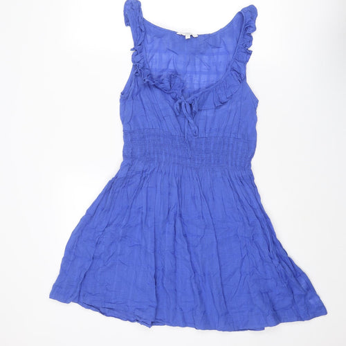 New Look Womens Blue Cotton A-Line Size 12 Round Neck Tie