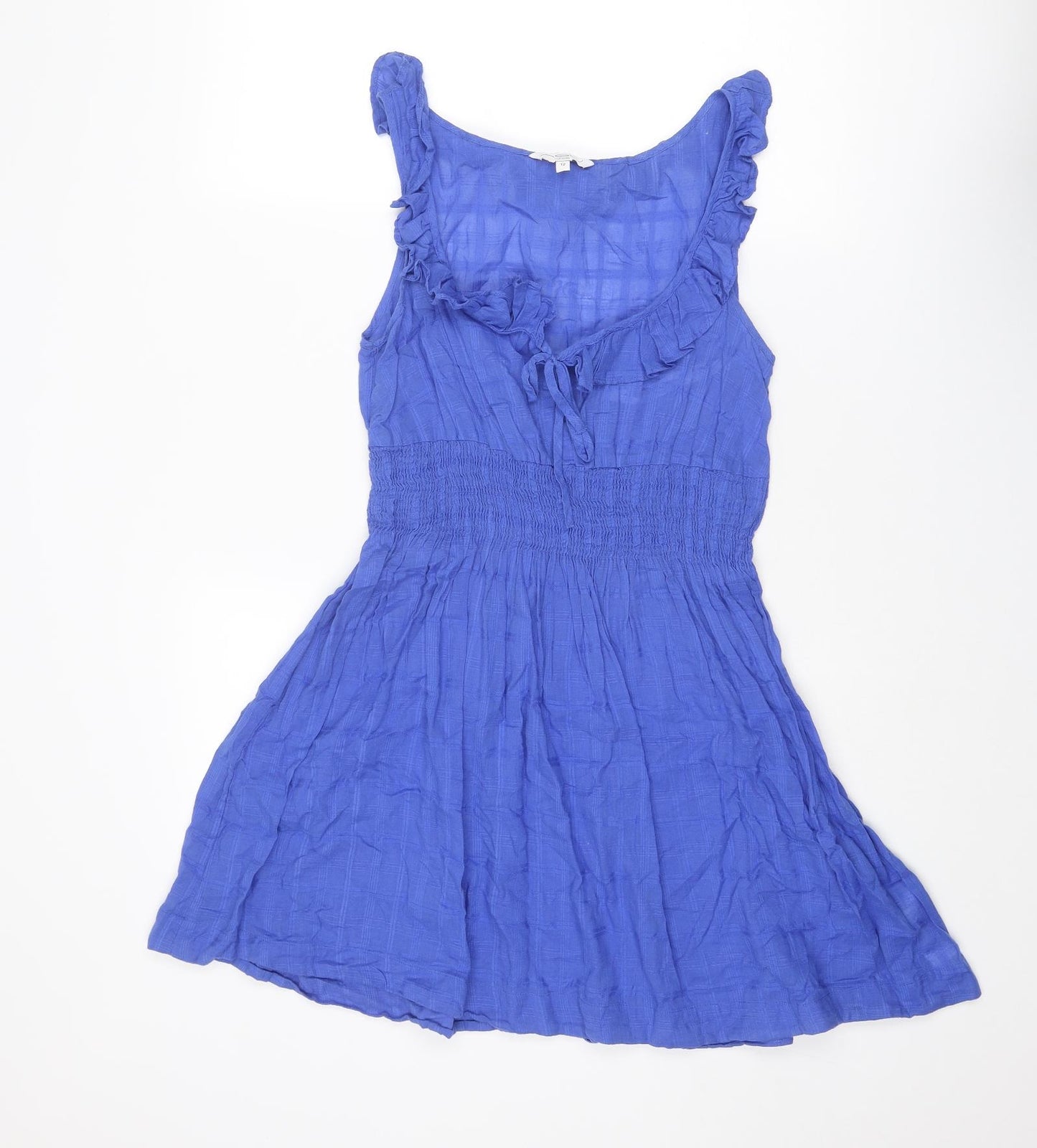 New Look Womens Blue Cotton A-Line Size 12 Round Neck Tie