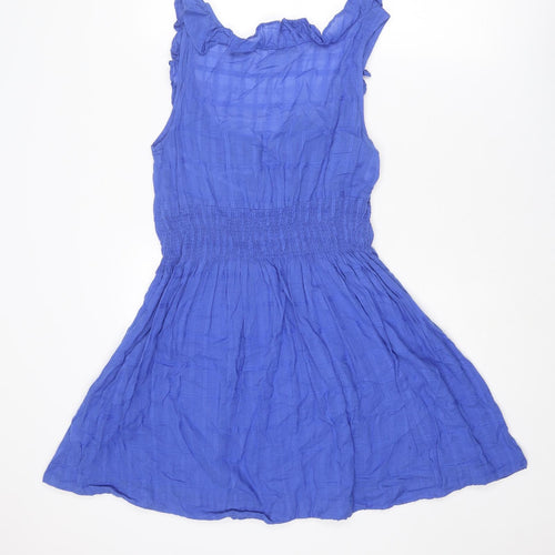 New Look Womens Blue Cotton A-Line Size 12 Round Neck Tie