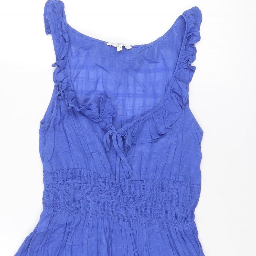 New Look Womens Blue Cotton A-Line Size 12 Round Neck Tie