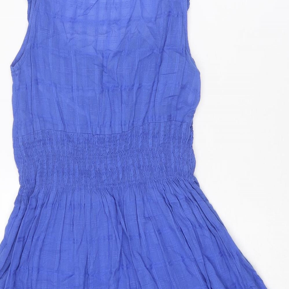 New Look Womens Blue Cotton A-Line Size 12 Round Neck Tie