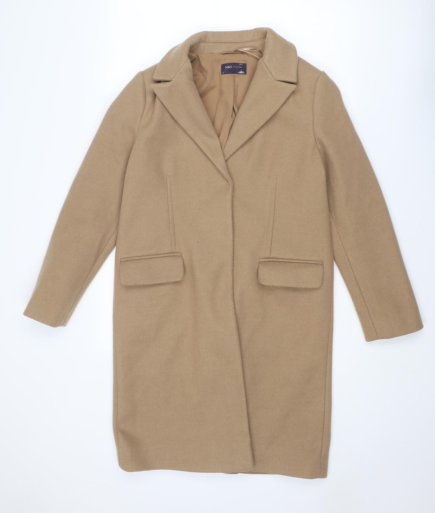Marks and Spencer Womens Beige Overcoat Coat Size 10 Snap