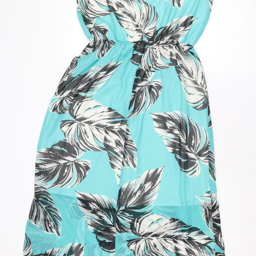 Kaleidoscope Womens Blue Geometric Polyester A-Line Size 10 Round Neck Pullover - Leaves Print
