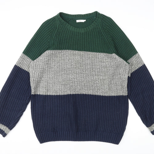 Cotton Traders Mens Multicoloured Round Neck Acrylic Pullover Jumper Size XL Long Sleeve - Colourblock