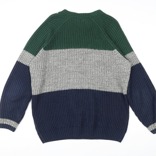 Cotton Traders Mens Multicoloured Round Neck Acrylic Pullover Jumper Size XL Long Sleeve - Colourblock