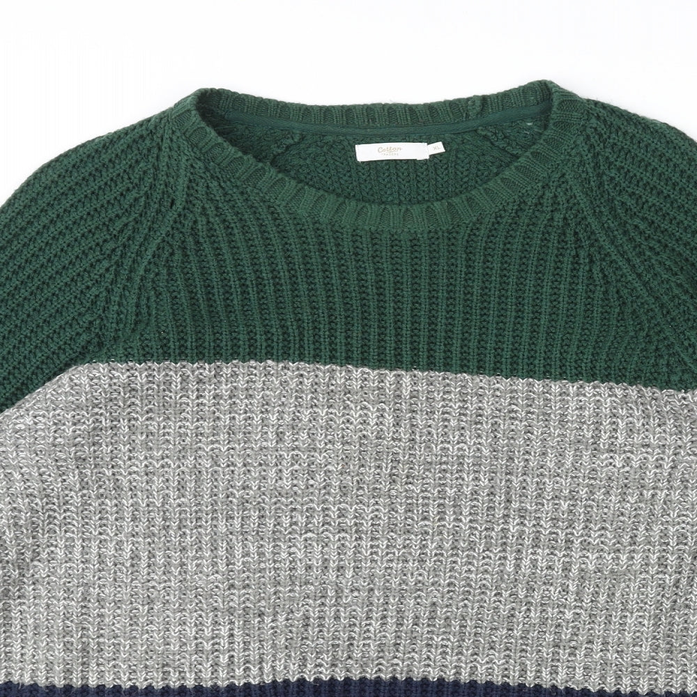 Cotton Traders Mens Multicoloured Round Neck Acrylic Pullover Jumper Size XL Long Sleeve - Colourblock