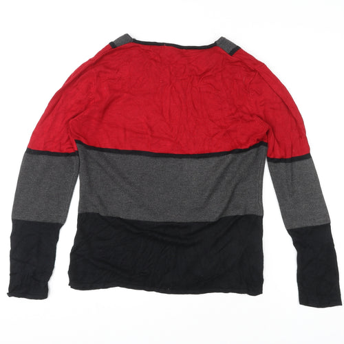 Anonymous Womens Multicoloured Round Neck Striped Viscose Pullover Jumper Size L Pullover - Button