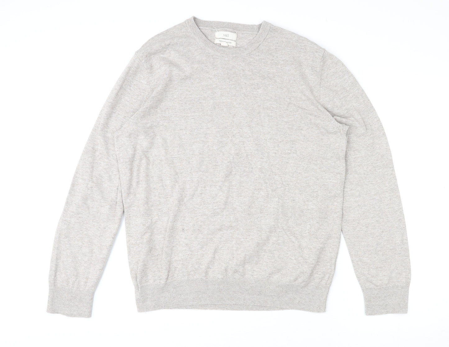 Marks and Spencer Womens Beige Round Neck 100% Cotton Pullover Jumper Size L