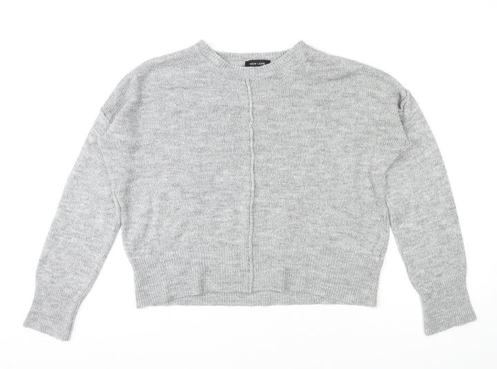 New Look Womens Grey Round Neck Acrylic Pullover Jumper Size S