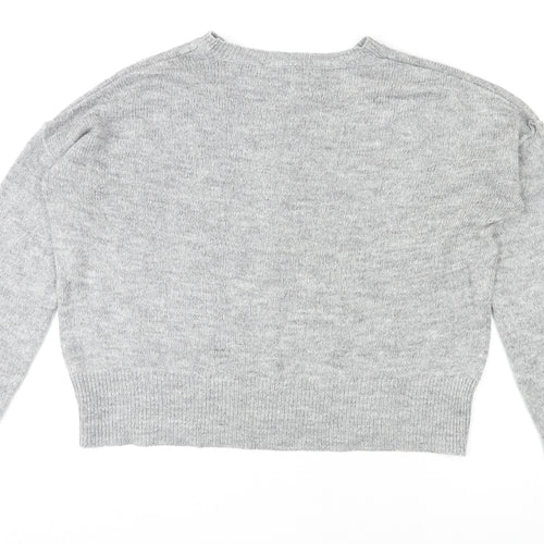 New Look Womens Grey Round Neck Acrylic Pullover Jumper Size S