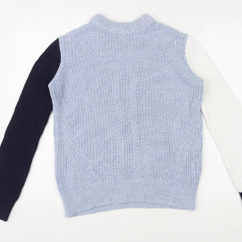 Marks and Spencer Womens Blue Round Neck 100% Cotton Pullover Jumper Size XS