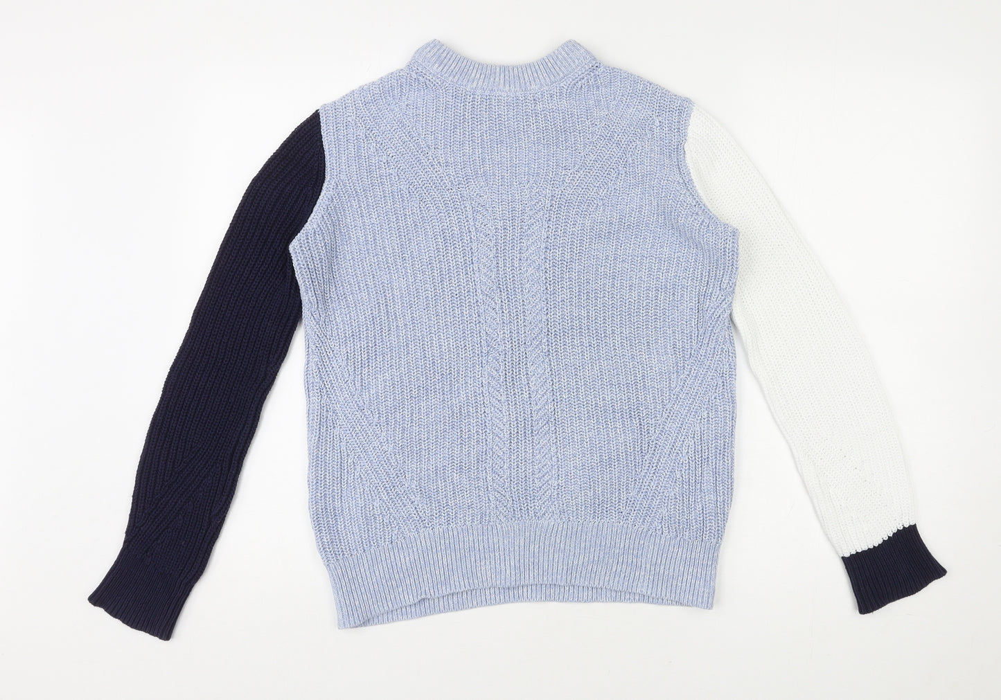 Marks and Spencer Womens Blue Round Neck 100% Cotton Pullover Jumper Size XS