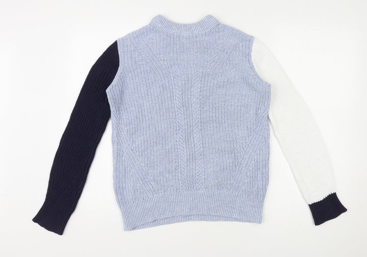 Marks and Spencer Womens Blue Round Neck 100% Cotton Pullover Jumper Size XS