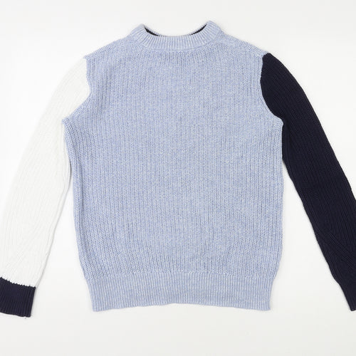 Marks and Spencer Womens Blue Round Neck 100% Cotton Pullover Jumper Size XS