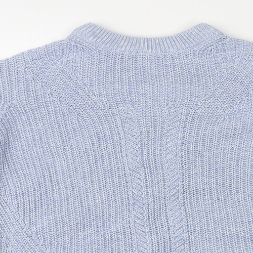Marks and Spencer Womens Blue Round Neck 100% Cotton Pullover Jumper Size XS