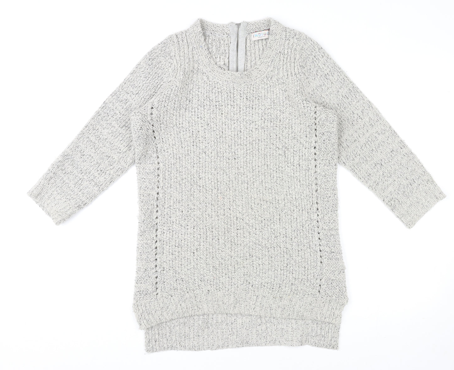 Indigo Womens Grey Round Neck Acrylic Pullover Jumper Size 10