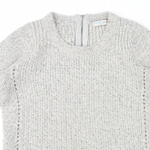 Indigo Womens Grey Round Neck Acrylic Pullover Jumper Size 10
