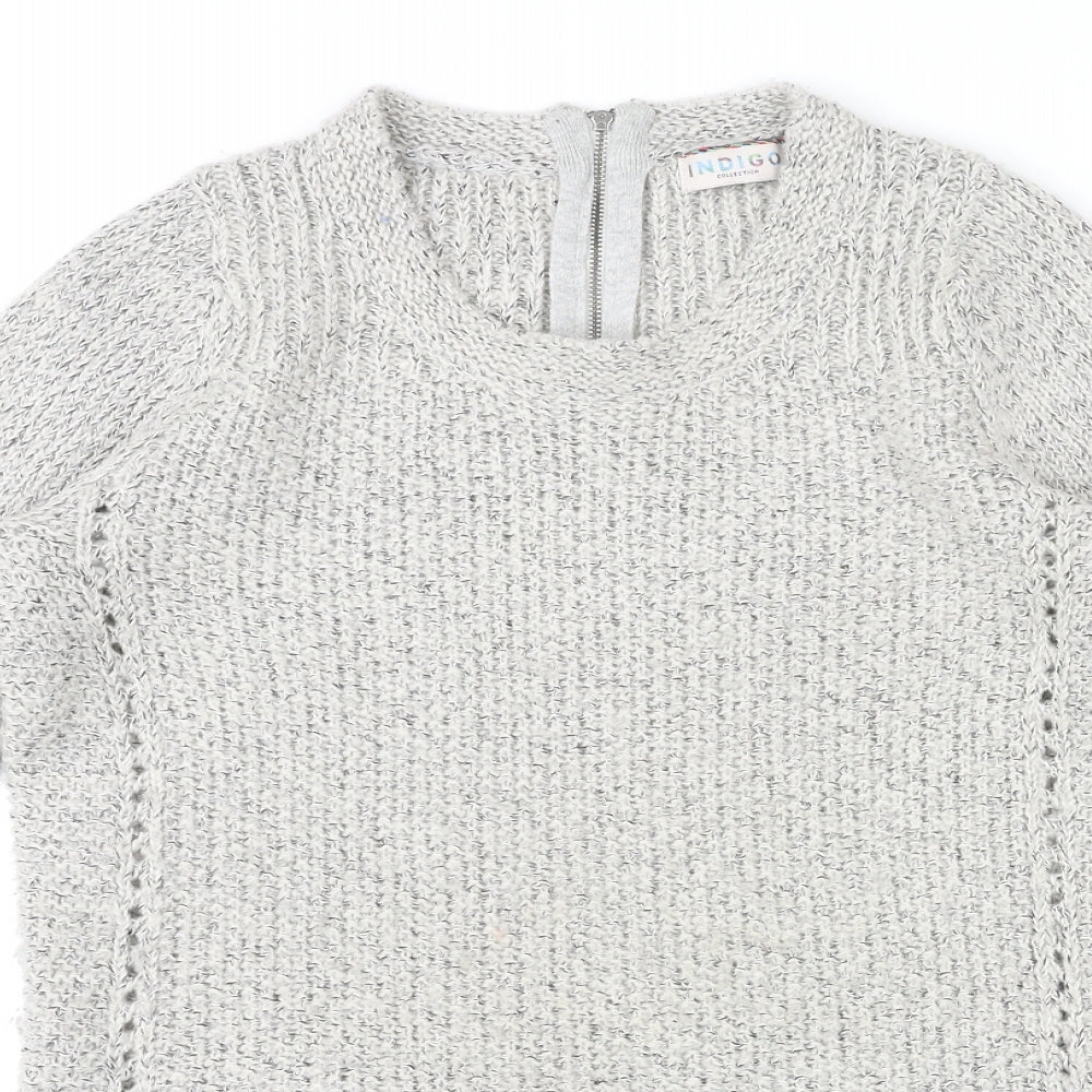 Indigo Womens Grey Round Neck Acrylic Pullover Jumper Size 10