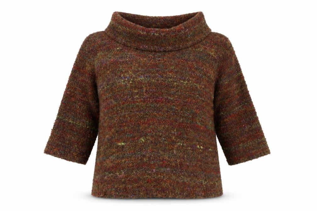 Front view of Klass women’s multicoloured roll neck acrylic jumper, size 2XL