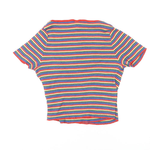 Urban Outfitters Womens Multicoloured Striped Cotton Basic T-Shirt Size S V-Neck - Wrap Front Detail
