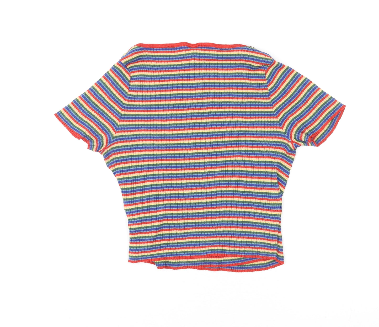 Urban Outfitters Womens Multicoloured Striped Cotton Basic T-Shirt Size S V-Neck - Wrap Front Detail