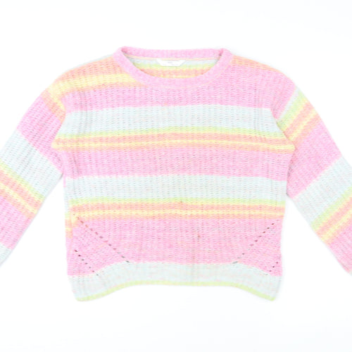 Marks and Spencer Girls Multicoloured Round Neck Striped Polyester Pullover Jumper Size 13-14 Years Pullover