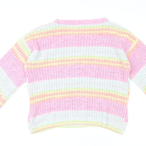 Marks and Spencer Girls Multicoloured Round Neck Striped Polyester Pullover Jumper Size 13-14 Years Pullover