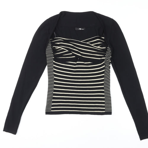 Jane Norman Womens Black Striped Viscose Basic Blouse Size 12 Square Neck