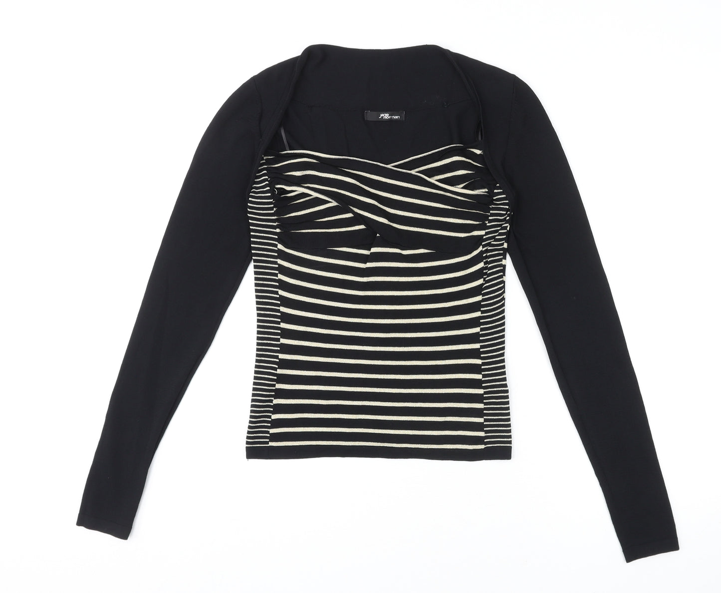 Jane Norman Womens Black Striped Viscose Basic Blouse Size 12 Square Neck