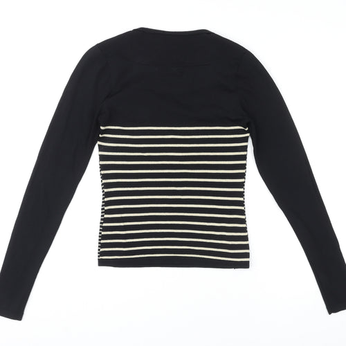 Jane Norman Womens Black Striped Viscose Basic Blouse Size 12 Square Neck
