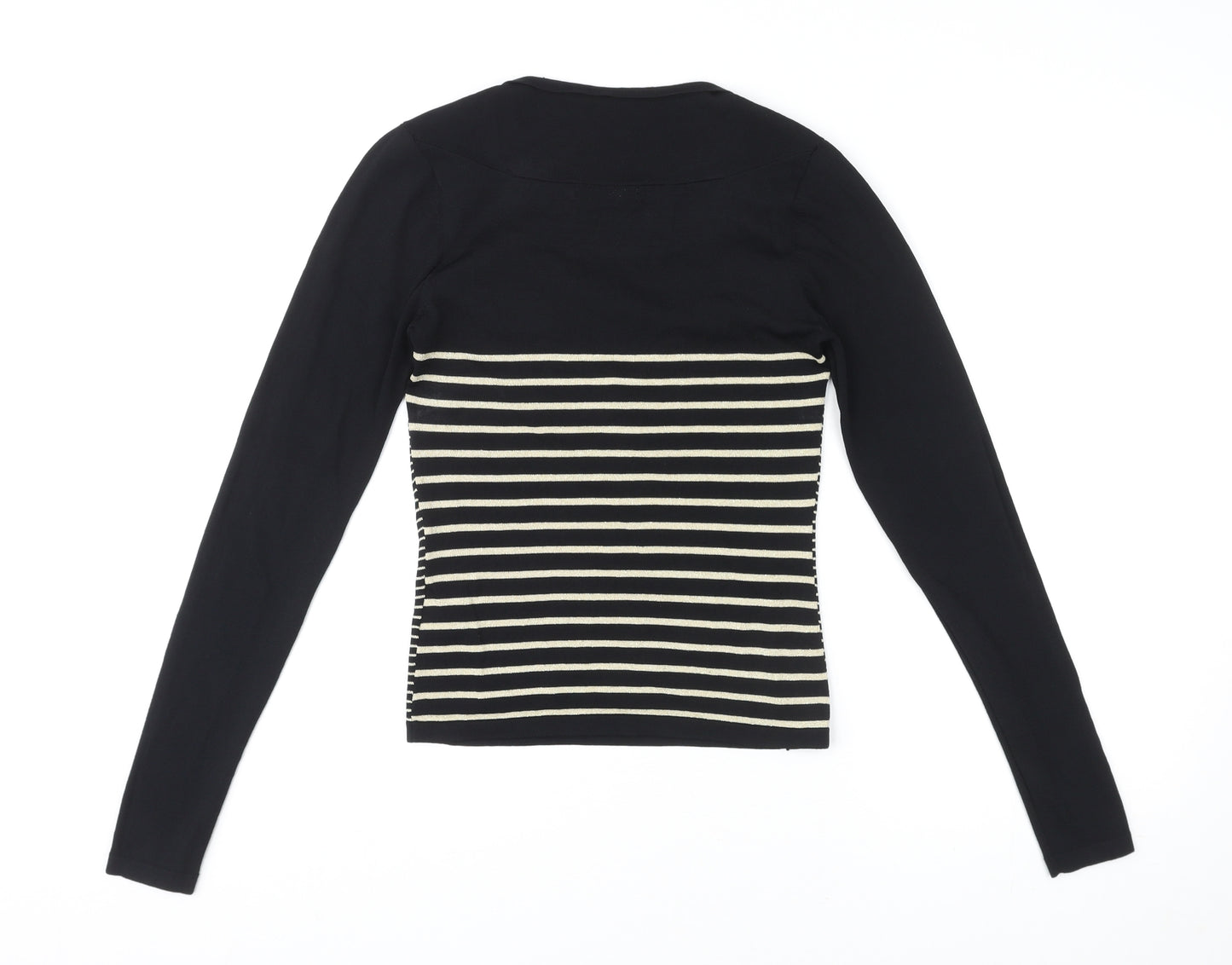 Jane Norman Womens Black Striped Viscose Basic Blouse Size 12 Square Neck