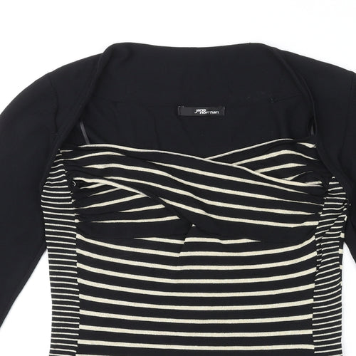 Jane Norman Womens Black Striped Viscose Basic Blouse Size 12 Square Neck