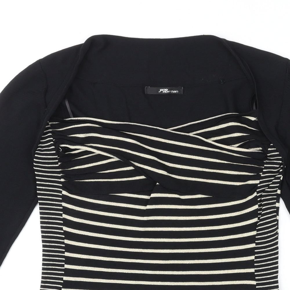 Jane Norman Womens Black Striped Viscose Basic Blouse Size 12 Square Neck