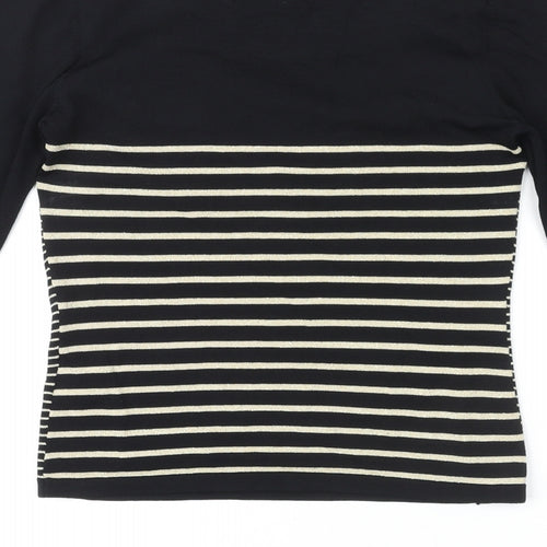 Jane Norman Womens Black Striped Viscose Basic Blouse Size 12 Square Neck