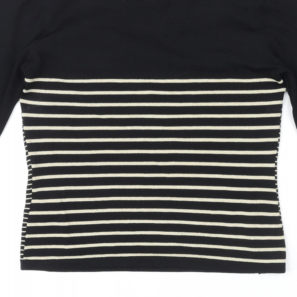Jane Norman Womens Black Striped Viscose Basic Blouse Size 12 Square Neck