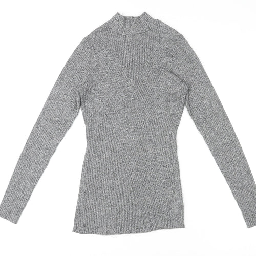 H&M Womens Grey High Neck Viscose Pullover Jumper Size S