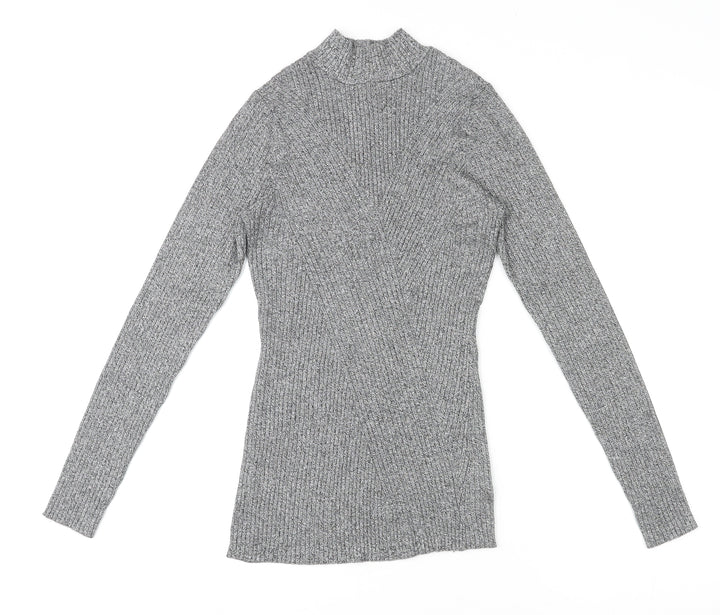 H&M Womens Grey High Neck Viscose Pullover Jumper Size S