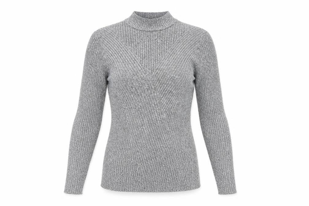 Front view of H&M women’s grey high neck viscose jumper, size S