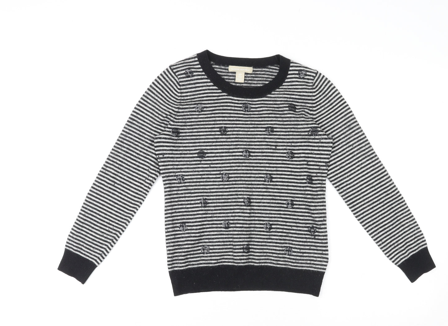 Banana Republic Womens Black Round Neck Striped Polyester Pullover Jumper Size S