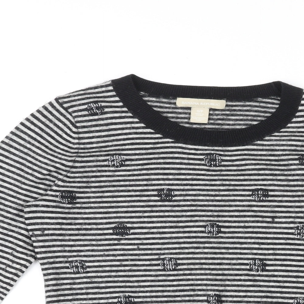 Banana Republic Womens Black Round Neck Striped Polyester Pullover Jumper Size S
