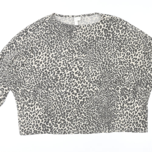 H&M Womens Multicoloured Round Neck Animal Print Polyester Pullover Jumper Size M - Leopard Print