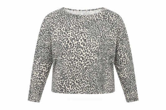 Front view of H&M women’s multicoloured round neck animal print polyester jumper, size M, - leopard print