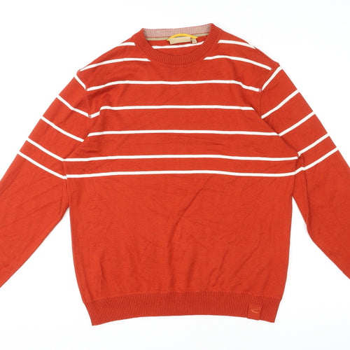 Camel Active Mens Orange Round Neck Striped Cotton Pullover Jumper Size M Long Sleeve