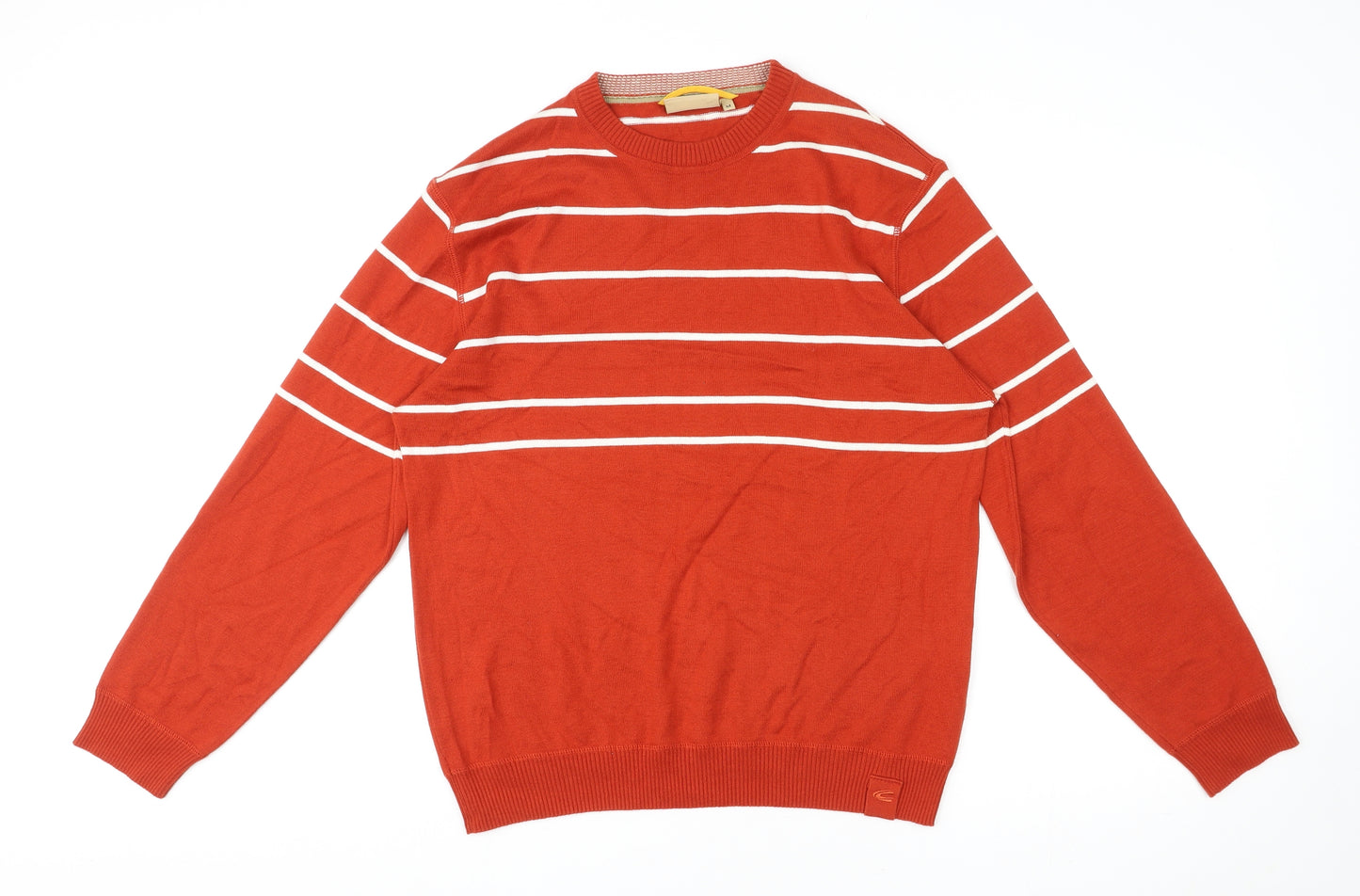 Camel Active Mens Orange Round Neck Striped Cotton Pullover Jumper Size M Long Sleeve