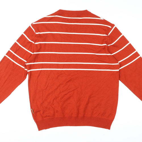 Camel Active Mens Orange Round Neck Striped Cotton Pullover Jumper Size M Long Sleeve