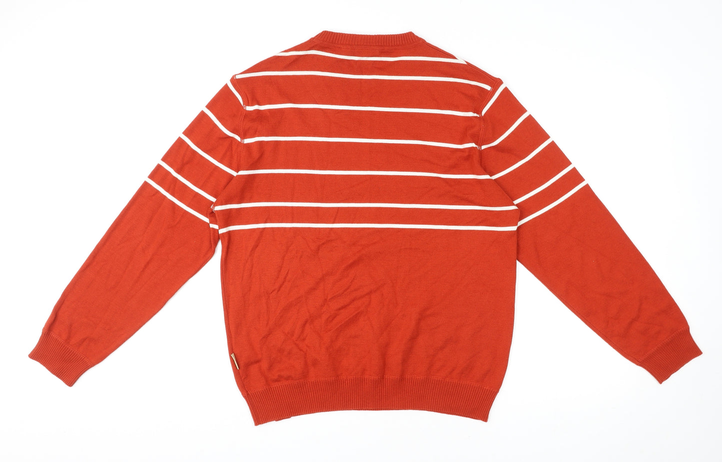 Camel Active Mens Orange Round Neck Striped Cotton Pullover Jumper Size M Long Sleeve